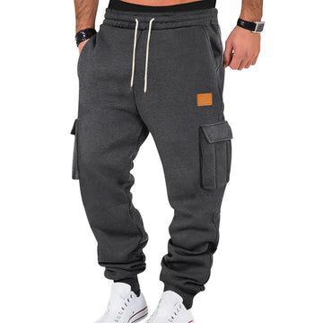 Riolio Men's Sweatpants Autumn Winter Fleece Lined Sports Casual Long Pants Men Multi-flap pocket pants Cargo Pants Men